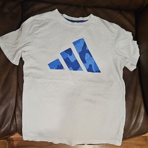 Adidas White Tee with Blue Logo